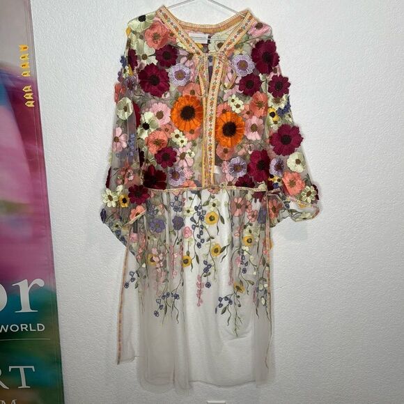 New Anthropologie Self Contrast Floral Appliqué Duster One Size - Picture 2 of 11